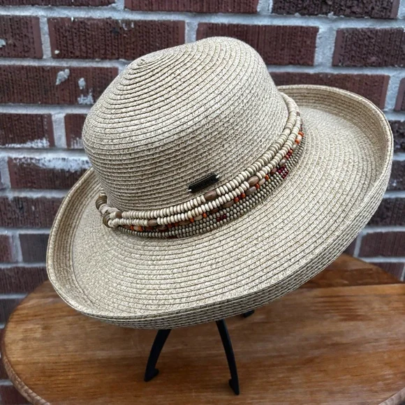 Ron Jon Surf Shop Hat Womens Wide Brim Woven Tan Floppy Festival Sun Beach OS - Picture 1 of 6